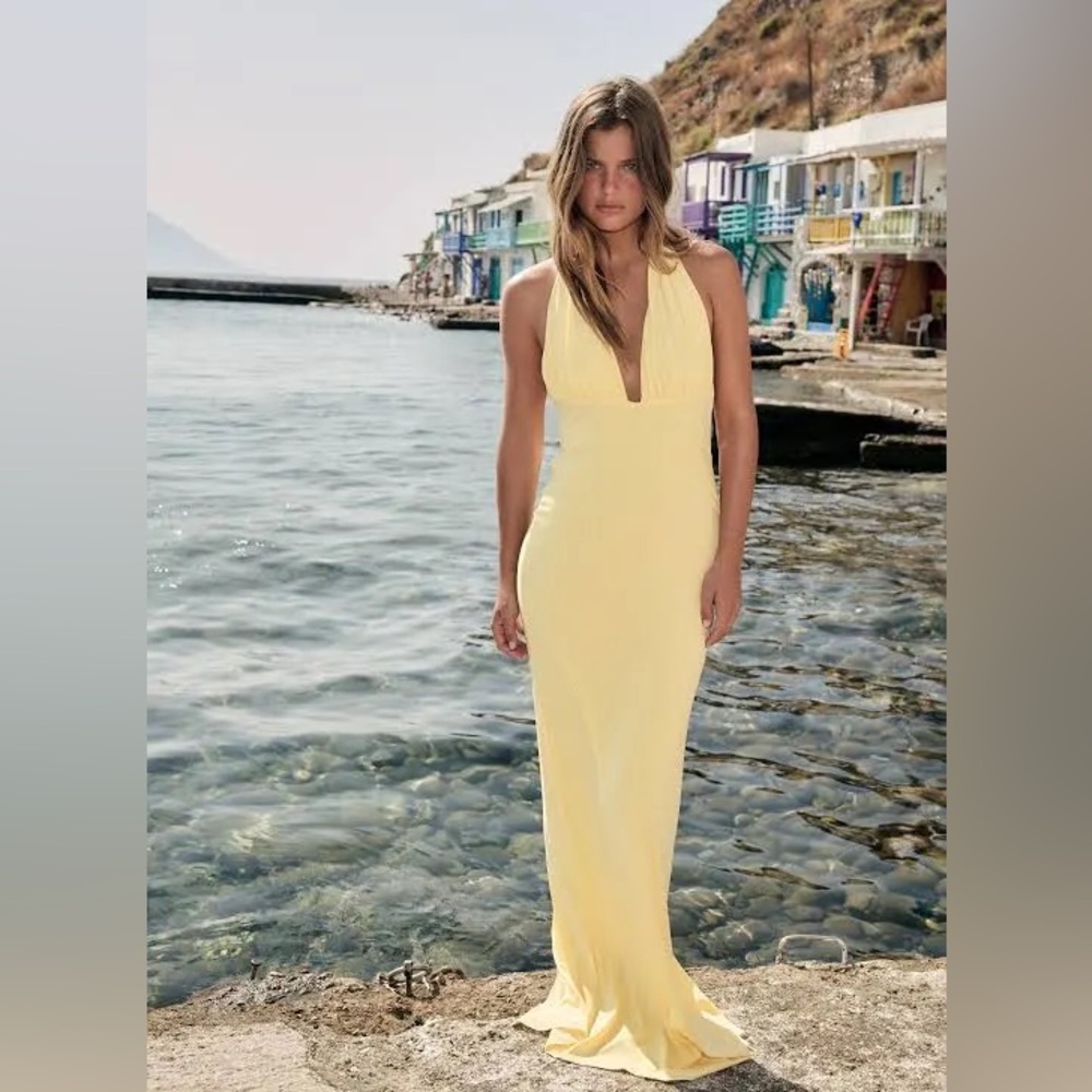 BLOGGER'S FAVE! Zara Yellow Open Back Halter Long Dress Size Medium